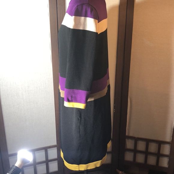 Jones New York sweater dress in black, purple, ecru, yellow, and light gray / L - Picture 5 of 14